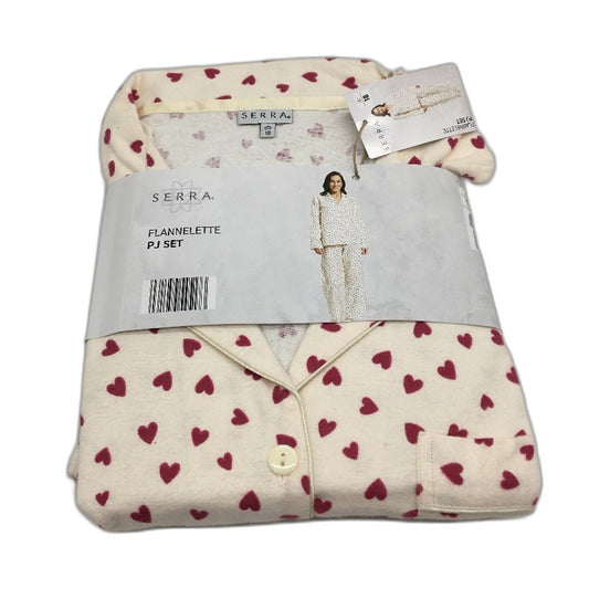 Serra Cotton Flannelette Long Sleeve Pink Heart Cream Pyjama Set Lds Size 18 NEW
