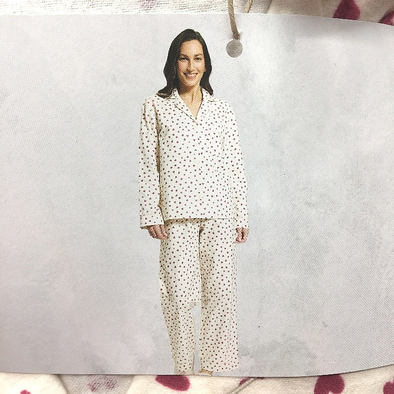 Serra Cotton Flannelette Long Sleeve Pink Heart Cream Pyjama Set Lds Size 18 NEW
