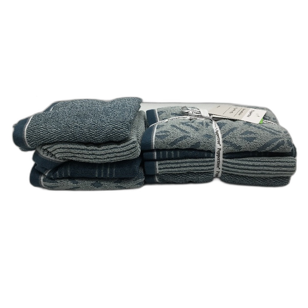 Peppertree 8 Piece Teal Patterned & Textured Soft Cotton Tea Towel Pack NEW