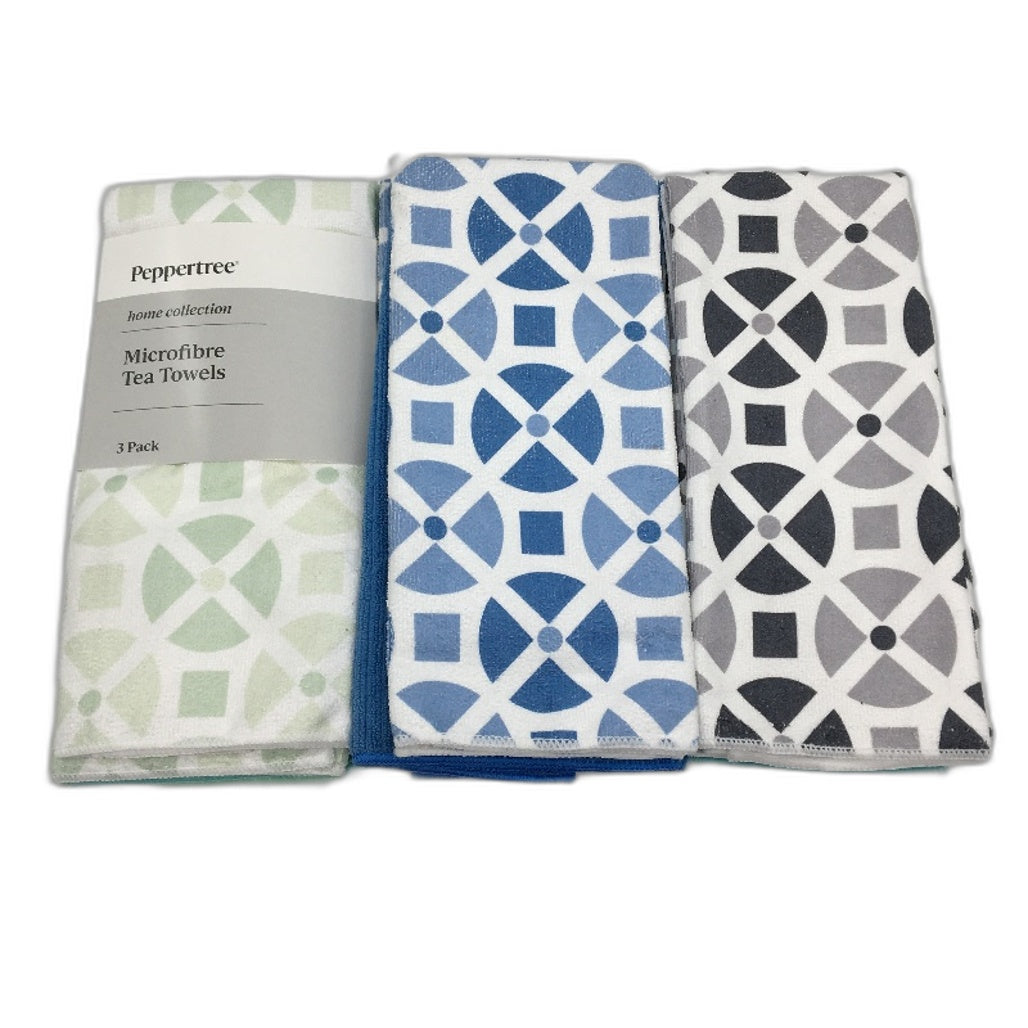 Peppertree Home Collection 10 Pack Blue & Green Microfibre Tea Towel Pack NEW