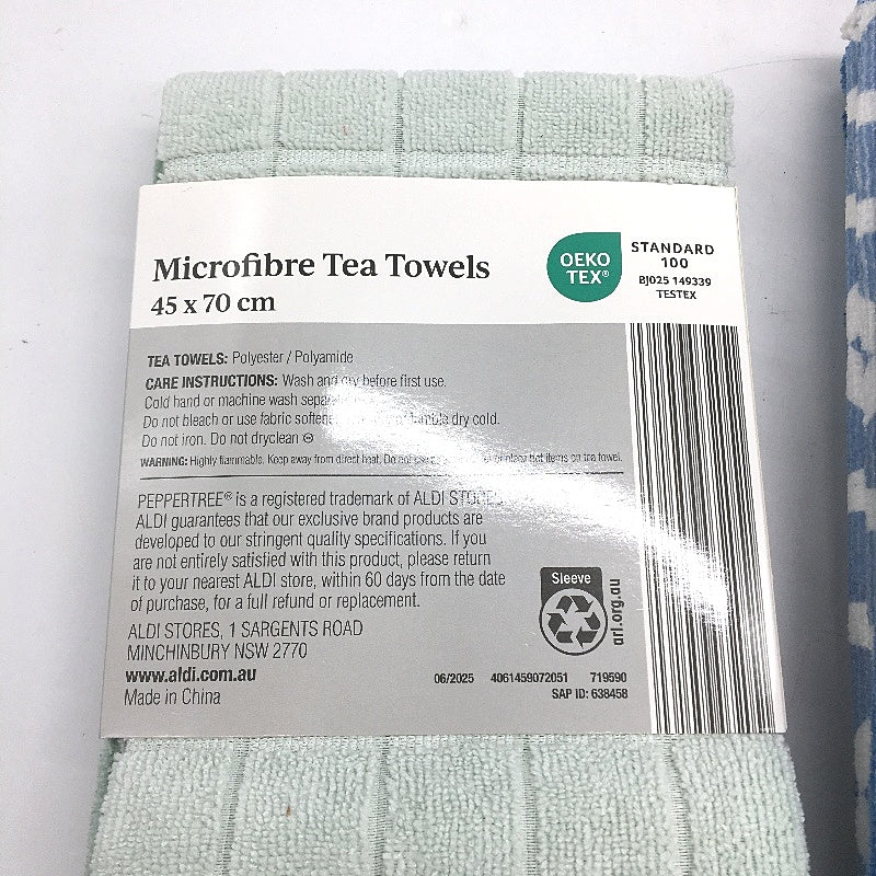 Peppertree Home Collection 10 Pack Blue & Green Microfibre Tea Towel Pack NEW