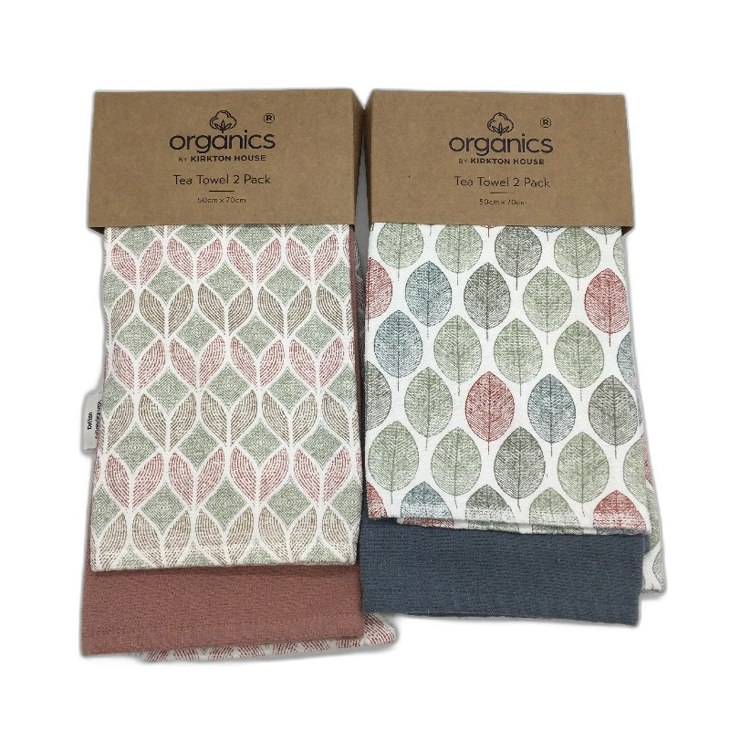 Organics by Kirkton House Organic Cotton 4 Piece Tea Towel Pack 50 x 70cm NEW
