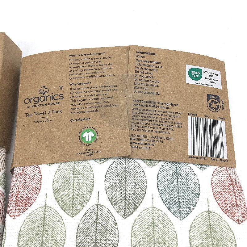 Organics by Kirkton House Organic Cotton 4 Piece Tea Towel Pack 50 x 70cm NEW