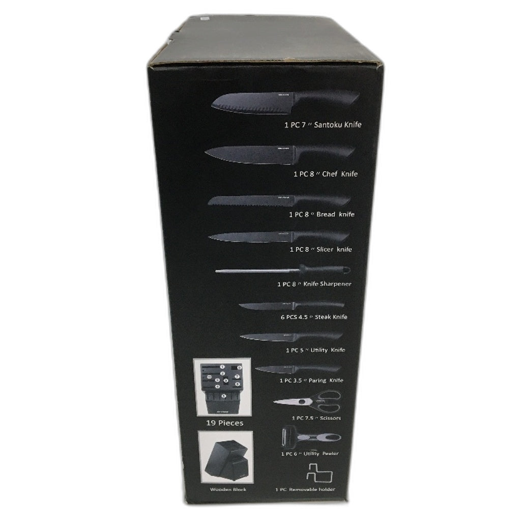 Raxco 17 Piece Black Knife Kitchen Set With Block Chef Quality Knives Set