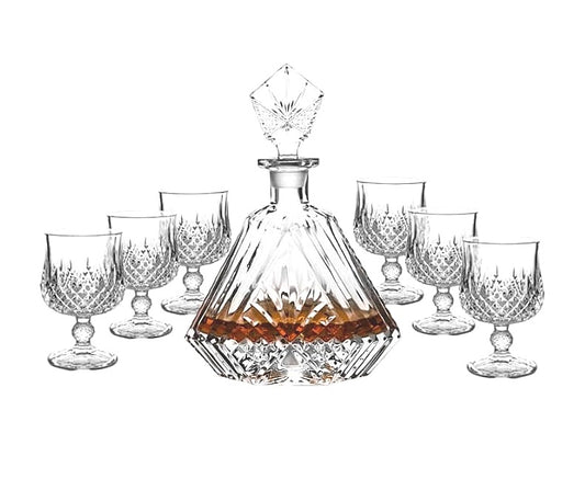 Trendy Mart Trangle Whiskey Decanter Set With 6 Crystal Glass Goblets