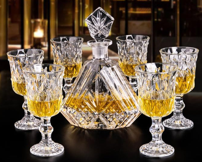 Trendy Mart Trangle Whiskey Decanter Set With 6 Crystal Glass Goblets
