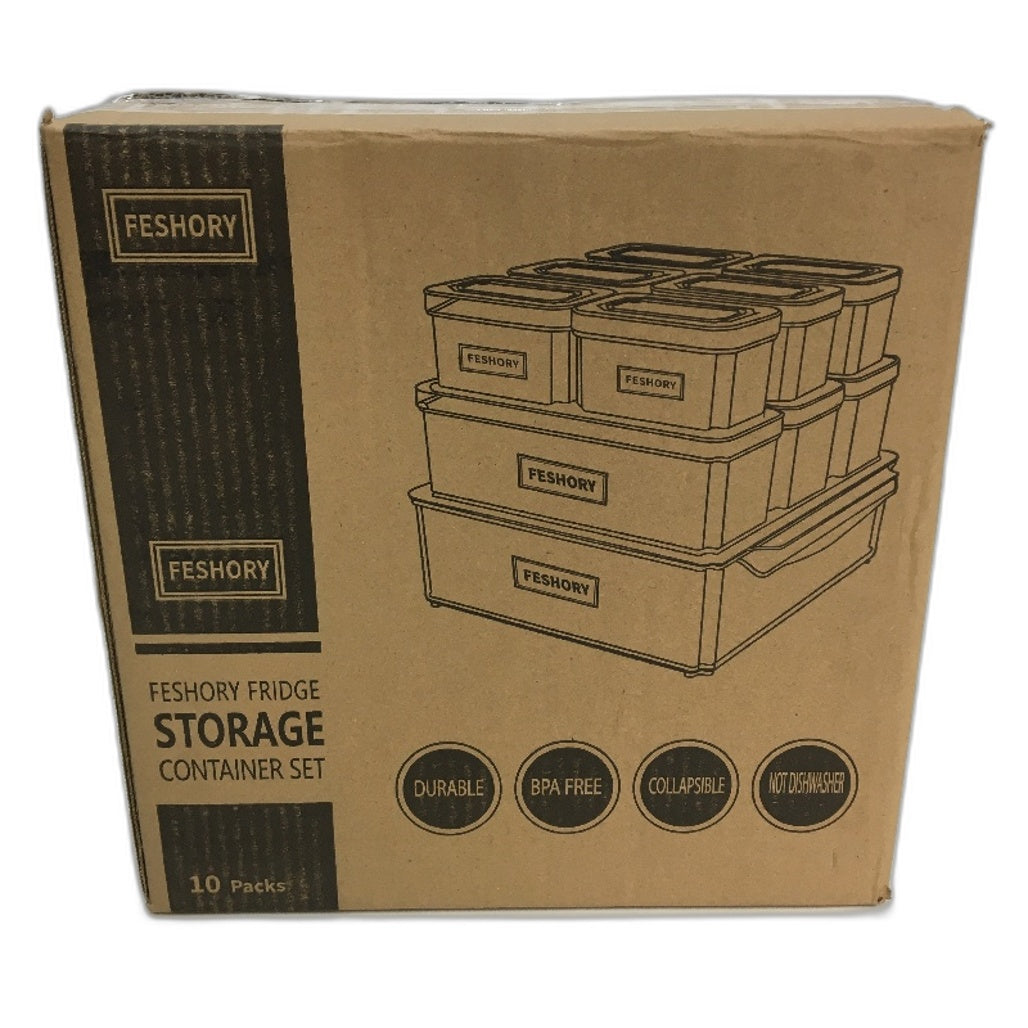 Feshory 10 Pack Clear Stackable Fridge Organiser Bins With Lids & Drain Tray