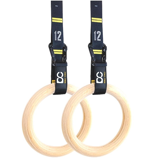 Double Circle Wood Gymnastics Rings With Quick Adjust Numbered Straps