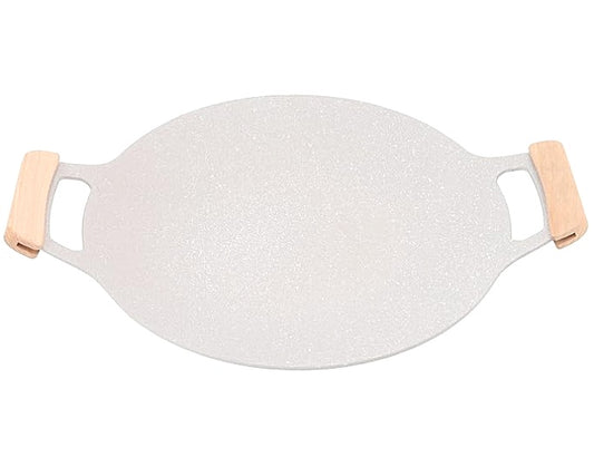 Korean BBQ Grill Pan 34cm Small Non-Stick Round Griddle Plate Wooden Handles