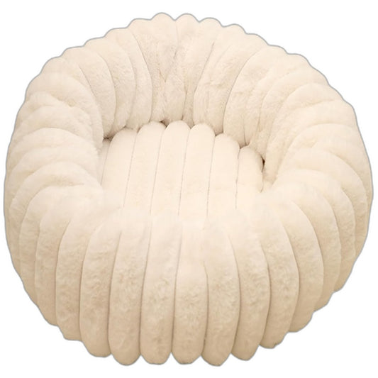 Dog Cushion White Fluffy Circular Soft Small Doggy Bed Plush Lined