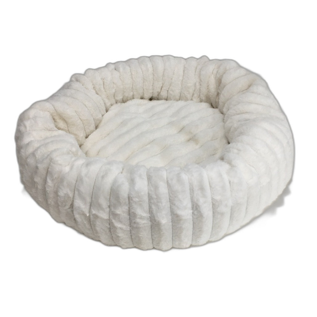 Dog Cushion White Fluffy Circular Soft Small Doggy Bed Plush Lined