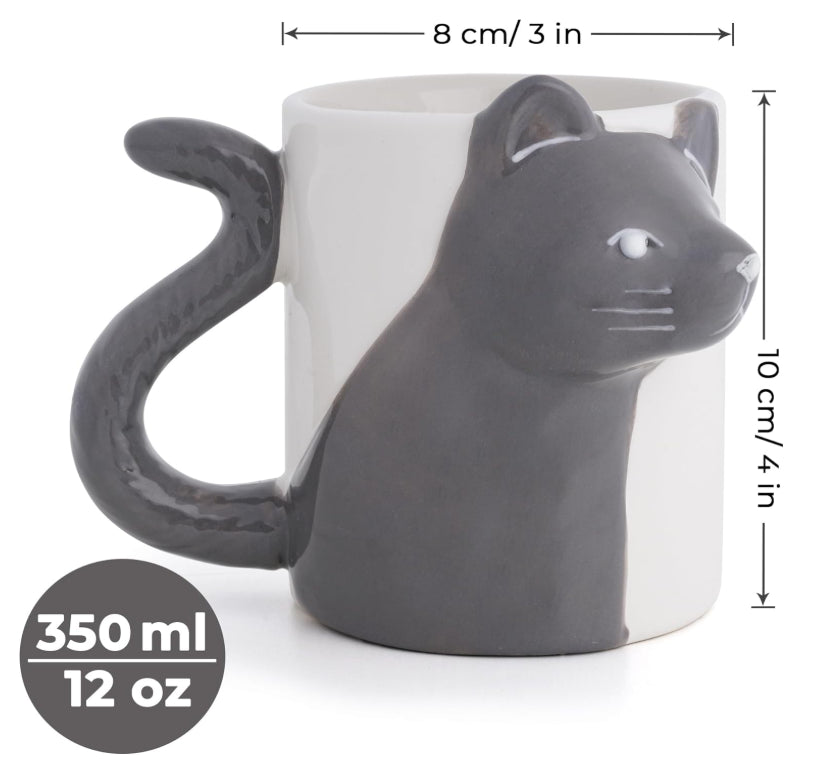Miamio 2 Pack Cat Mugs Grey & White Kissing Cats Mug Set Ceramic Pots