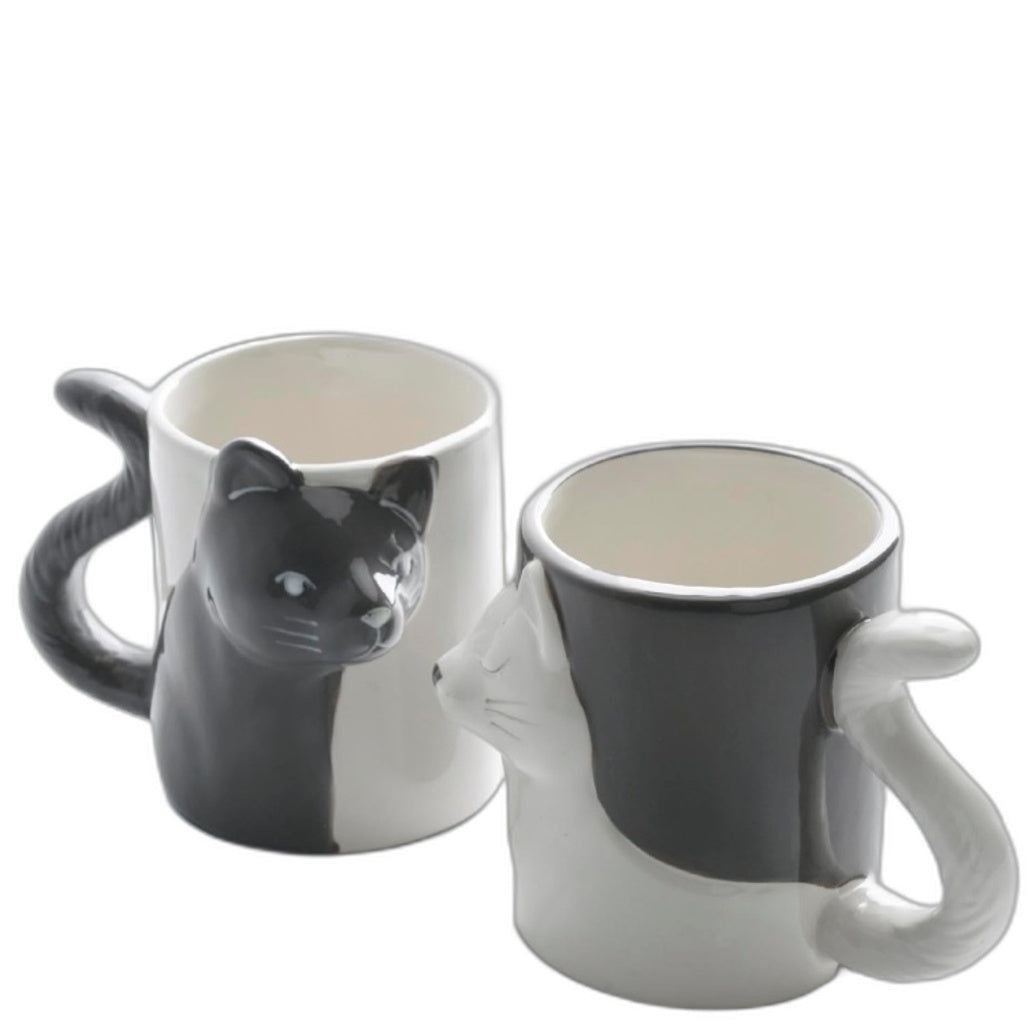 Miamio 2 Pack Cat Mugs Grey & White Kissing Cats Mug Set Ceramic Pots