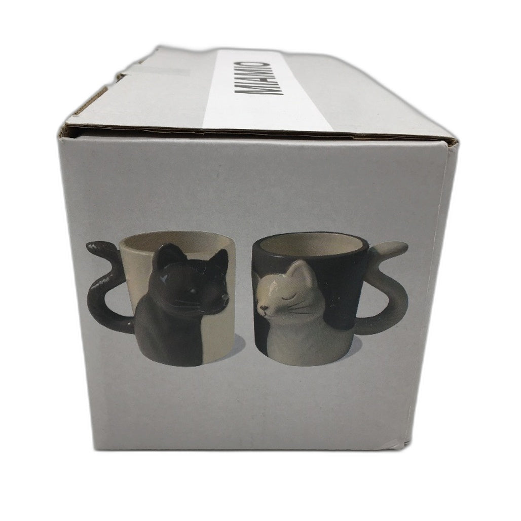 Miamio 2 Pack Cat Mugs Grey & White Kissing Cats Mug Set Ceramic Pots