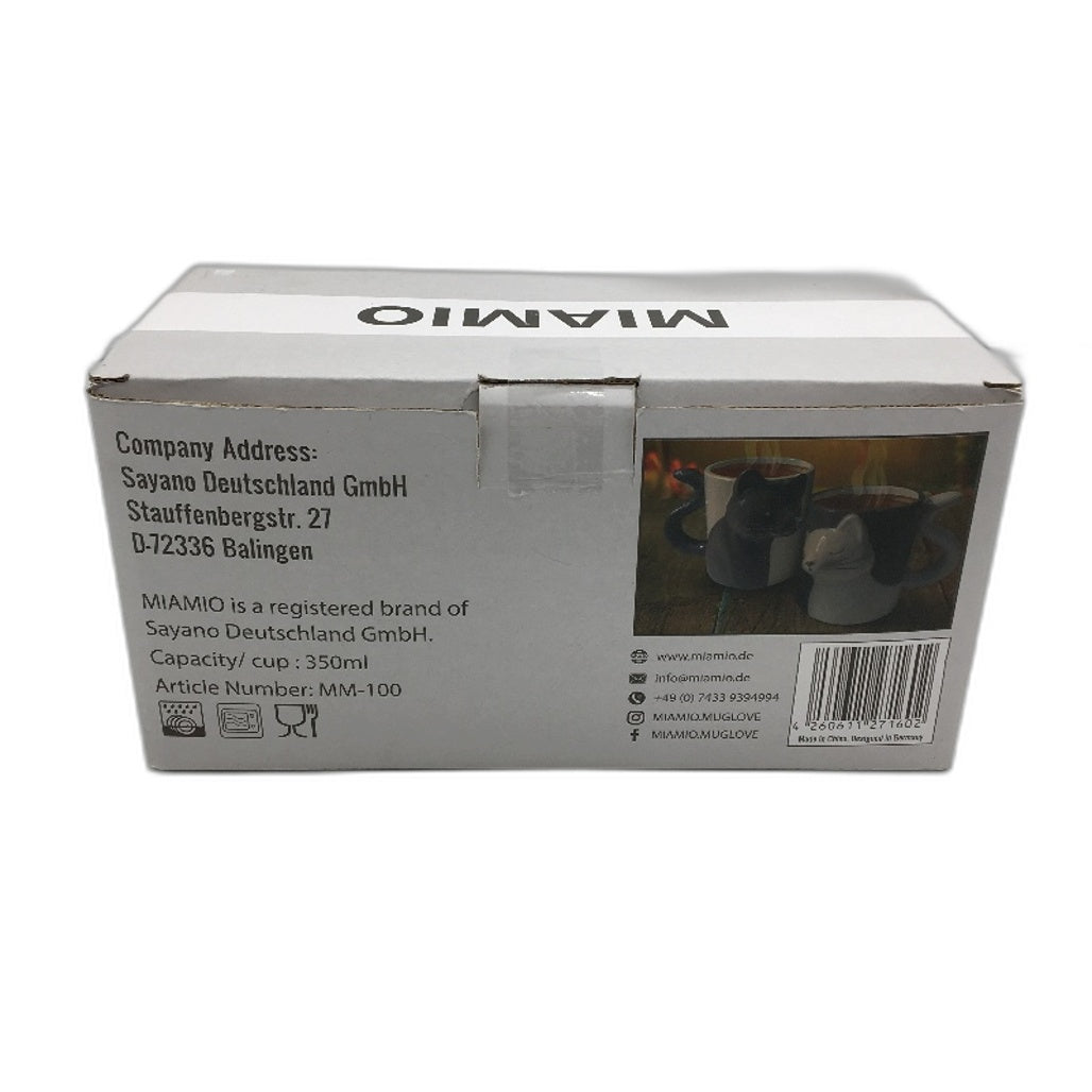 Miamio 2 Pack Cat Mugs Grey & White Kissing Cats Mug Set Ceramic Pots