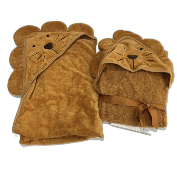 Kids By Kirkton House 2 Pack 100% Cotton Lion Soft Hooded Wrap Towels