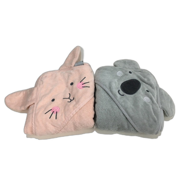 Kids By Kirkton House 2 Pack 100% Cotton Rabbit & Koala Soft Hooded Wrap Towels