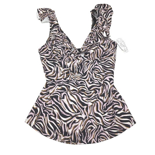 Myer Black & Purple Patterned Padded Swim Top Ruffle Strap Ladies Size 10