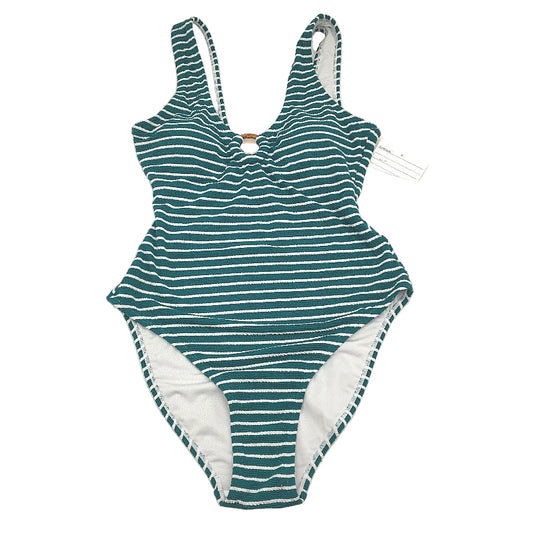Myer Teal & White Striped Padded One Piece Soft Textured Swimsuit Ladies Size 10