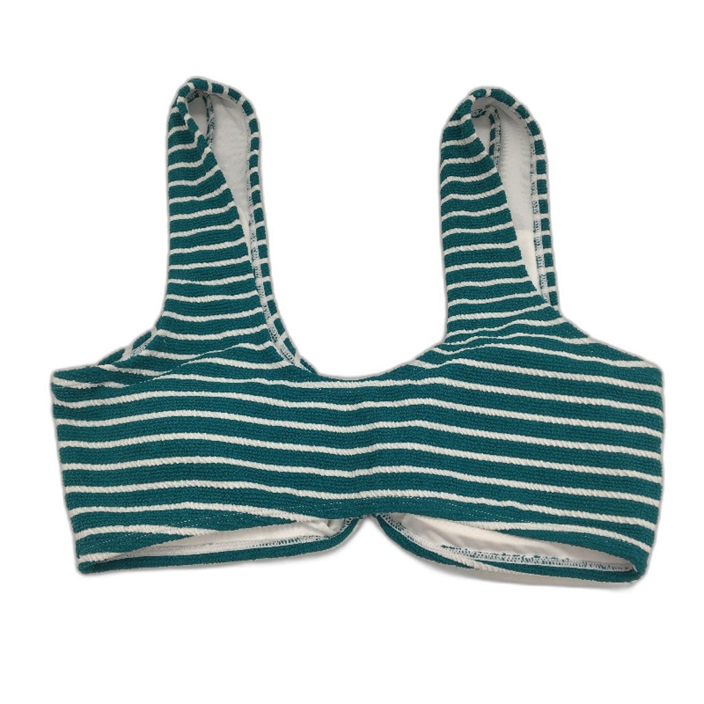 Myer Teal & White Striped Padded Bikini Top Textured Swim Top Ladies Size 10