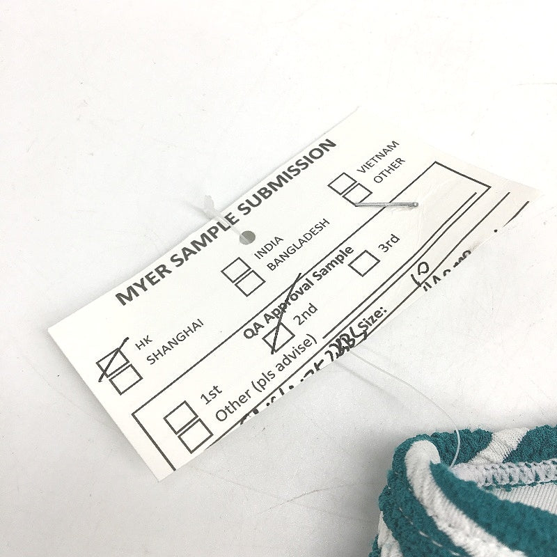 Myer Teal & White Striped Padded Bikini Top Textured Swim Top Ladies Size 10