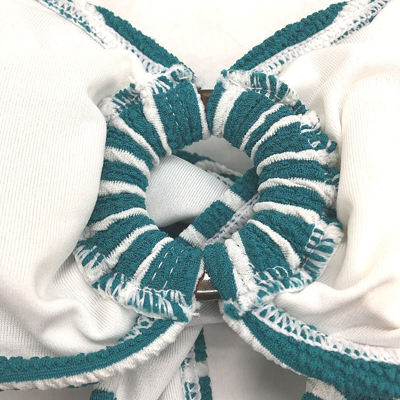 Myer Teal & White Striped Padded Bikini Top Textured Swim Top Ladies Size 10