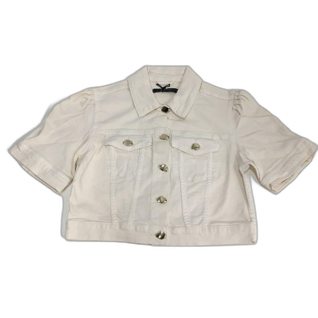 Portmans Cream Cotton Cropped Denim Button Up Short Sleeve Top Ladies Sze 12 NEW
