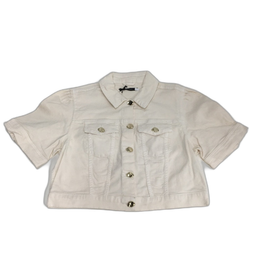 Portmans Cream Cotton Cropped Denim Button Up Short Sleeve Top Ladies Sze 18 NEW