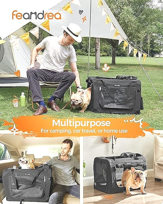 Feandrea Black Collapsible Pet Carrier Soft Dog Travel Crate Indoor Outdoor NEW
