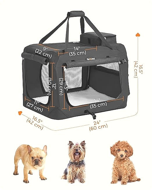 Feandrea Black Collapsible Pet Carrier Soft Dog Travel Crate Indoor Outdoor NEW