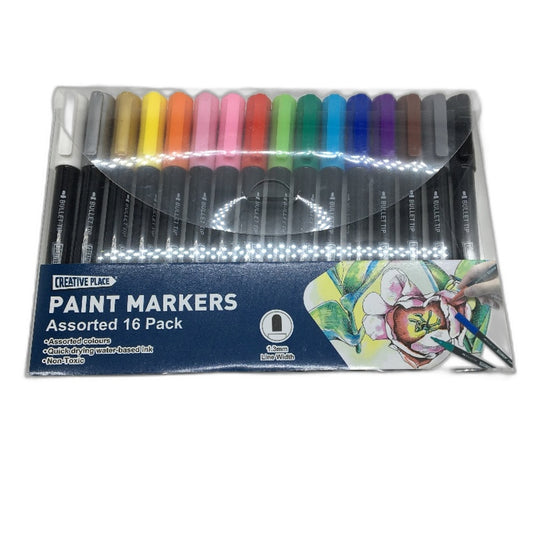 CreativePlace Acrylic Bullet Head Paint Markers 16 Colours Water Based Non Toxic