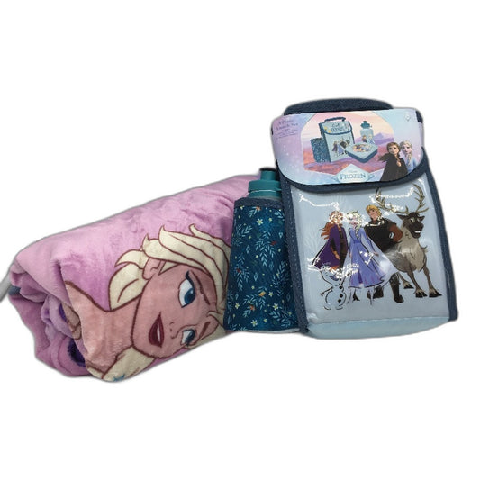 Disney Frozen Kids Bundle 3Pcs Lunch Bag Set & Elsa Soft Fluffy Single Blanket