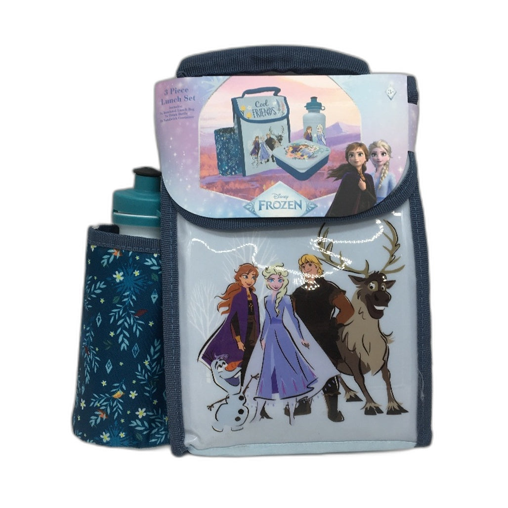 Disney Frozen Kids Bundle 3Pcs Lunch Bag Set & Elsa Soft Fluffy Single Blanket