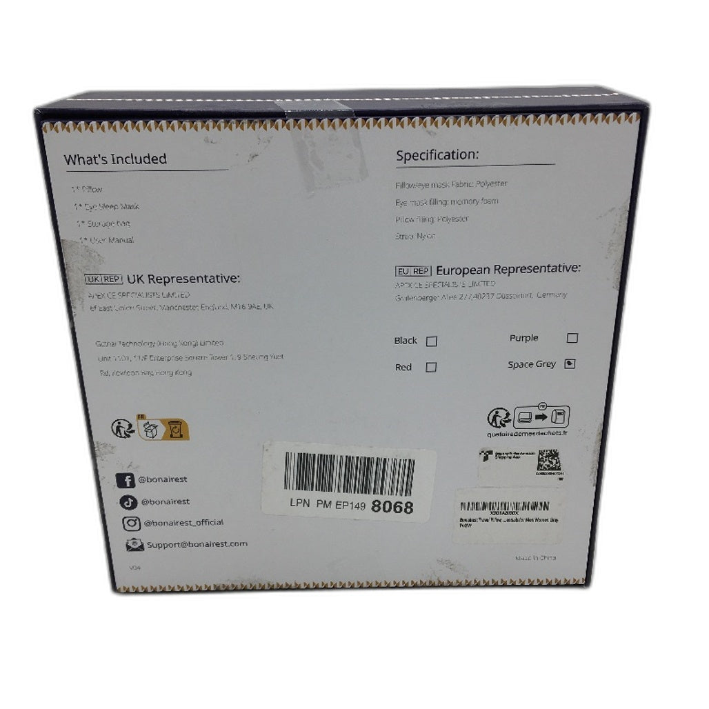 Bonairest Travel Essentials Pillow Airplane 360° Support Headrest & Eye Mask NEW