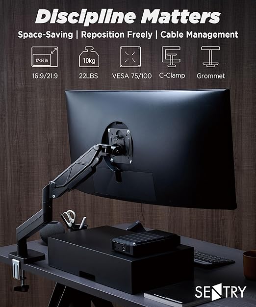 ULTRARM Single Monitor Arm Desk Mount Clamp For 17-34 Inch Screens Max 10KG NEW