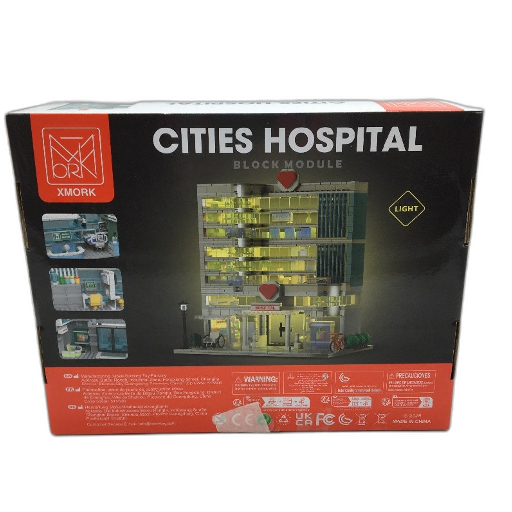 XMORK 20121 Cities Hospital Building Blocks Module W LED Light 1350PCS Age6+ NEW