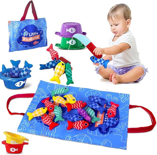 Fish Pond Fishing Game Soft Sensory Montessori Toys & Stacking Cups Age 6M+ NEW