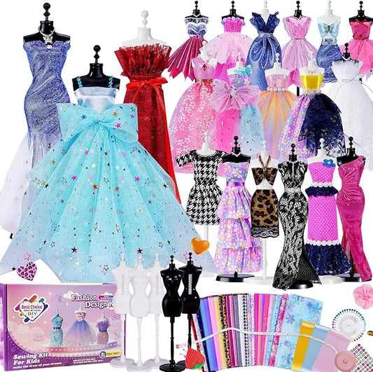 Fashion Design Sewing Kit Toys 600Pcs Creative DIY Doll Dress Clothes Age 6+ NEW