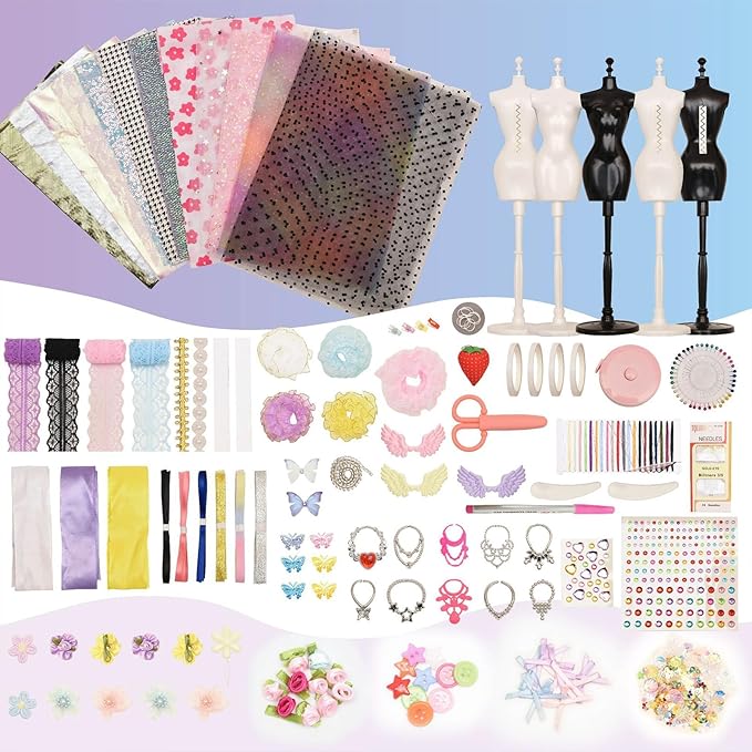 Fashion Design Sewing Kit Toys 600Pcs Creative DIY Doll Dress Clothes Age 6+ NEW