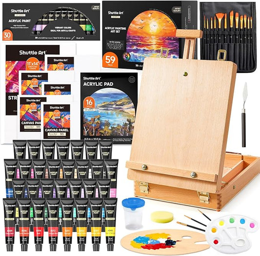Shuttle Art 59 Pack Acrylic Paint Set 30 Colours Artist Painting Essentials NEW