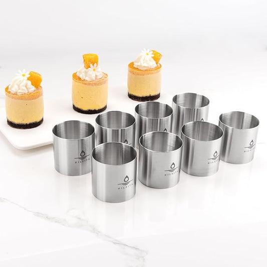 Hilsita 8PCS Stainless Steel Seamless Mousse Cake Ring Mold Round Cutter NEW