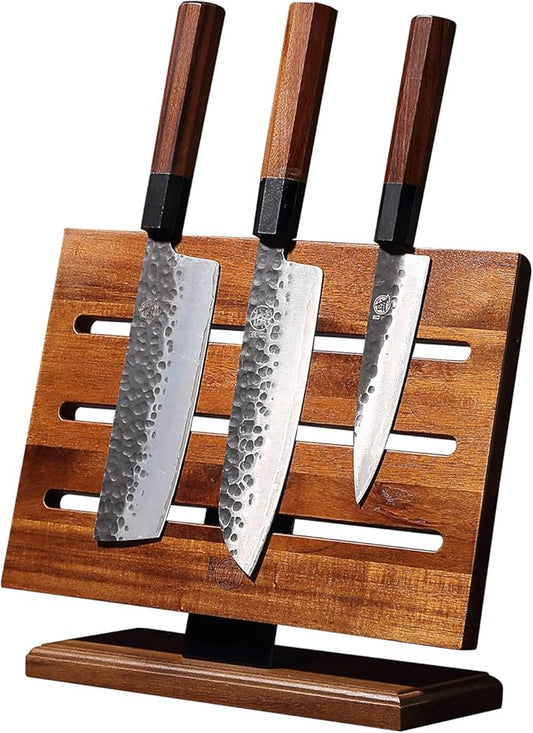 Mitsumoto Sakari Magnetic Kitchen Knife Block Holder Japanese Acacia Wood NEW