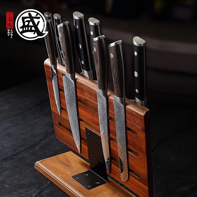 Mitsumoto Sakari Magnetic Kitchen Knife Block Holder Japanese Acacia Wood NEW