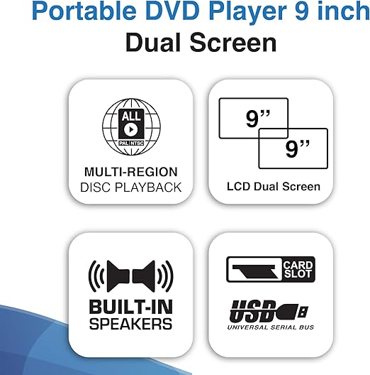 Laser 9 Inch Dual Screen Portable Multi-region Playback LCD DVD Player NEW