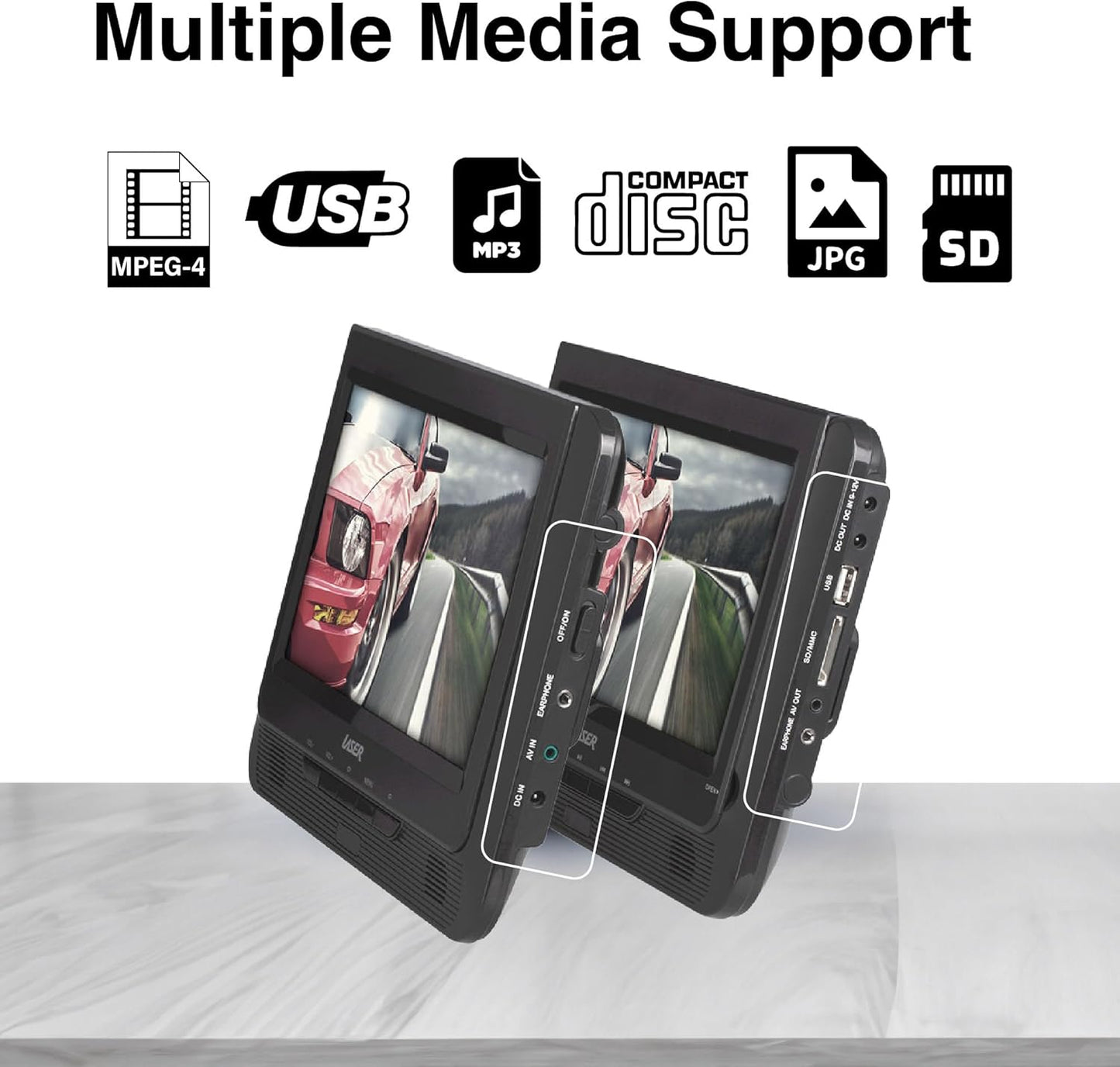 Laser 9 Inch Dual Screen Portable Multi-region Playback LCD DVD Player NEW