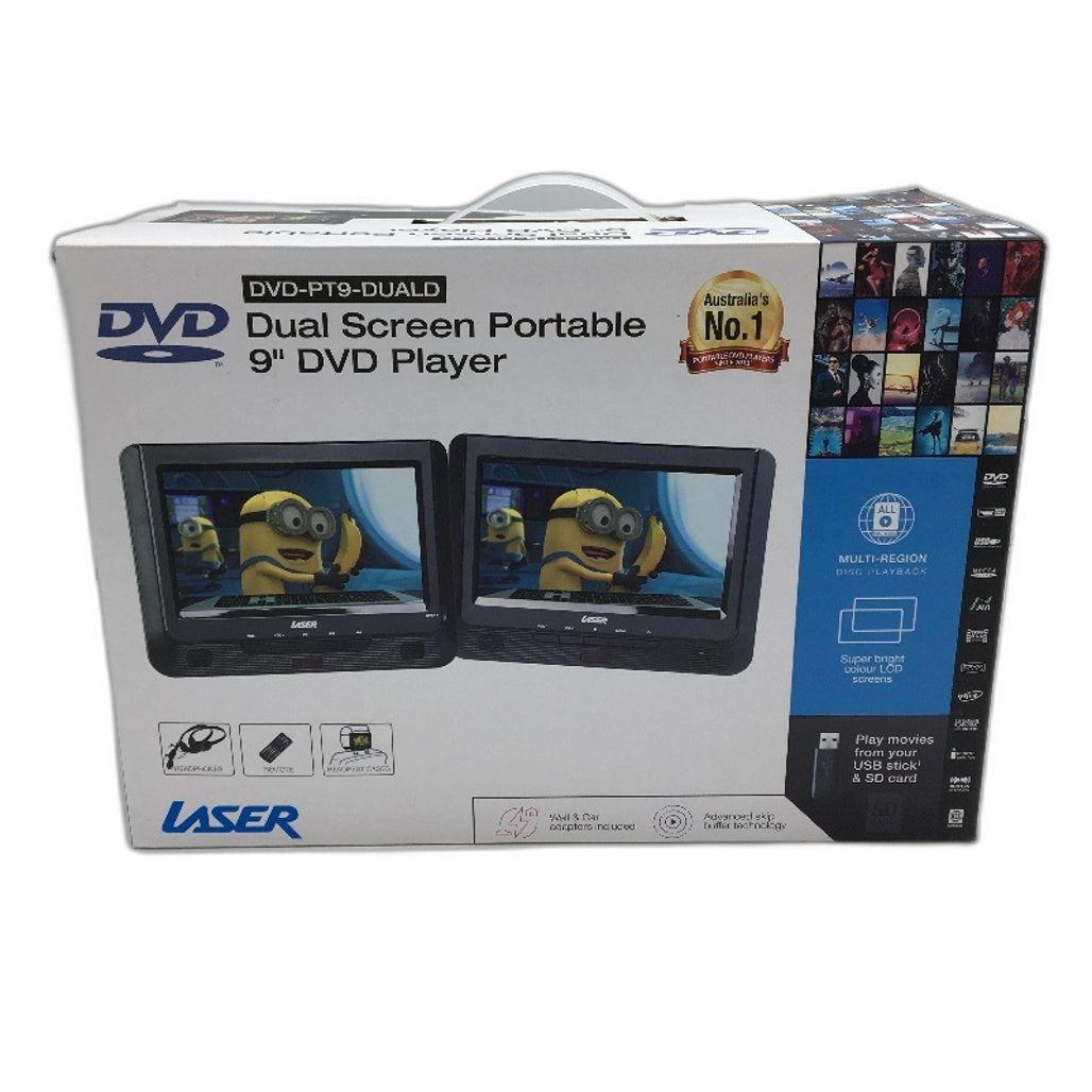 Laser 9 Inch Dual Screen Portable Multi-region Playback LCD DVD Player NEW