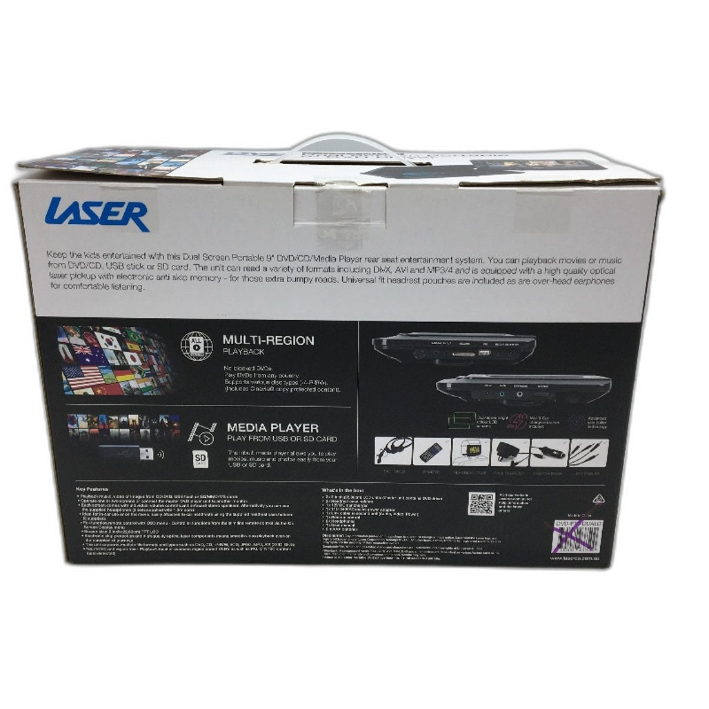 Laser 9 Inch Dual Screen Portable Multi-region Playback LCD DVD Player NEW