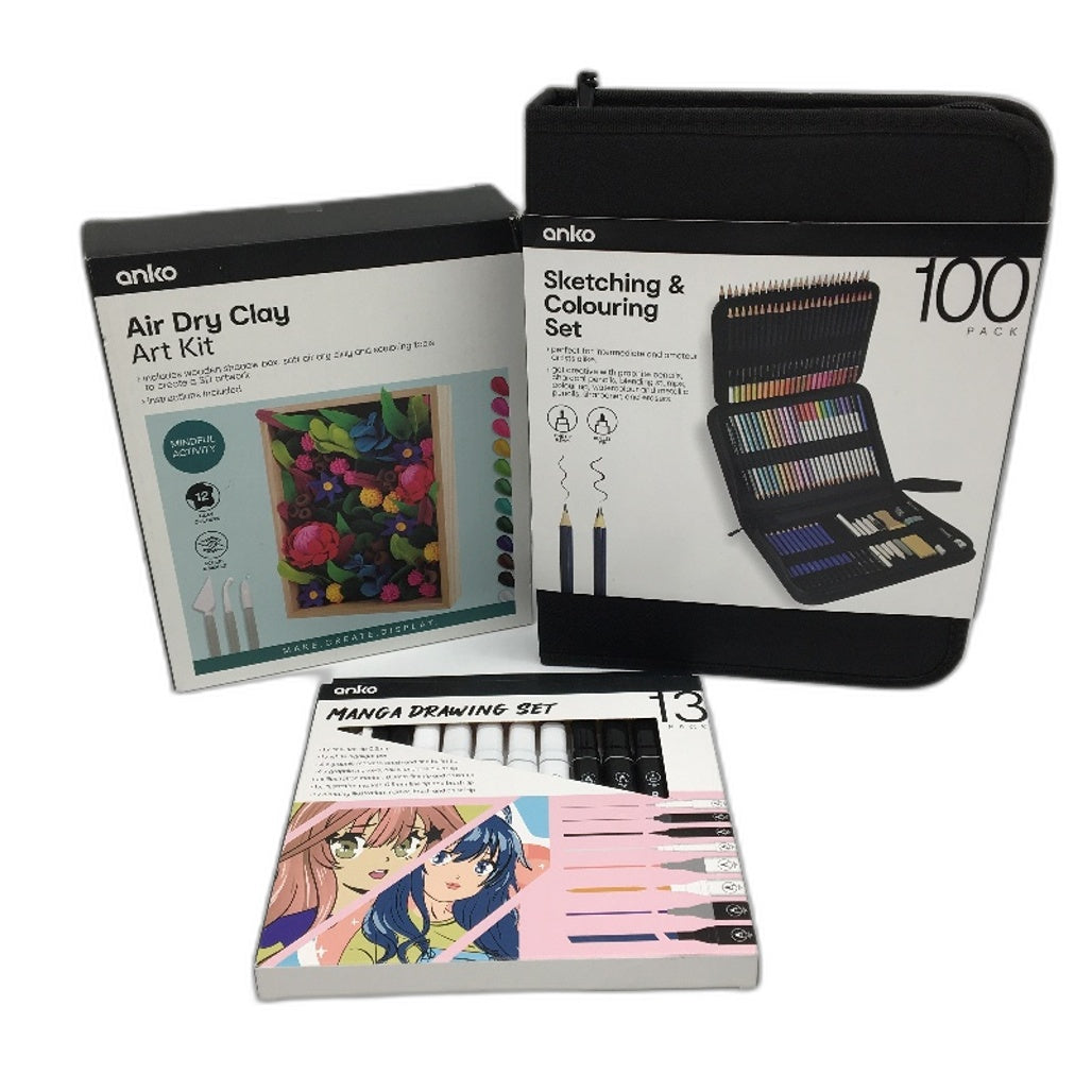 3 Pack V2 Sketch & Colour Set, Manga Pens and Air Dry Clay Art Bundle NEW