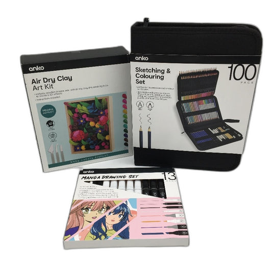 3 Pack V2 Sketch & Colour Set, Manga Pens and Air Dry Clay Art Bundle NEW