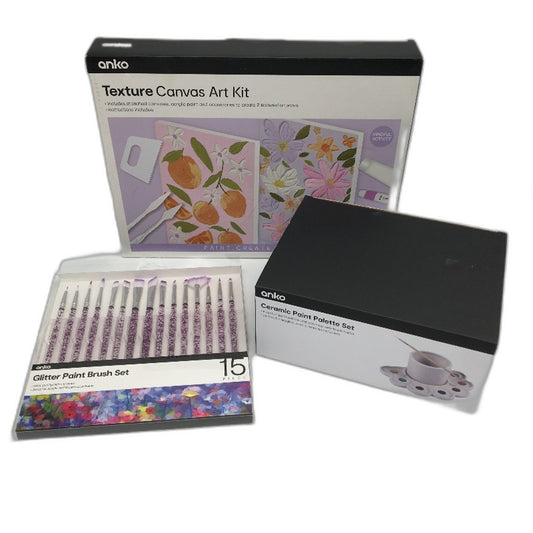 3 Pack Texture Canvas Art Kit, Ceramic Paint Palette and Brush Set Bundle NEW
